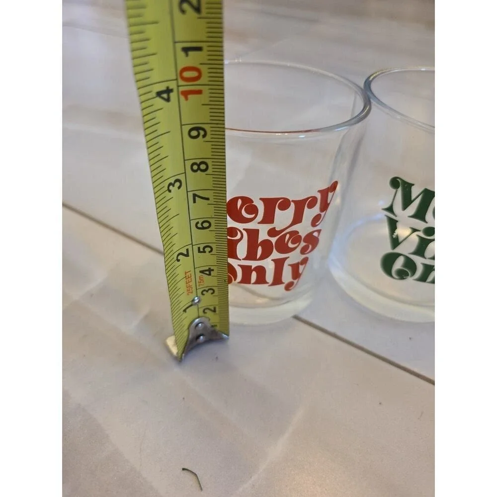 Set of 2 MERRY VIBES ONLY‎ Christmas Lowball Glass Tumblers 10.25 oz. Each